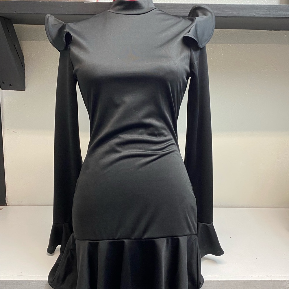 Elegant Black Ruffle Sleeve Dress